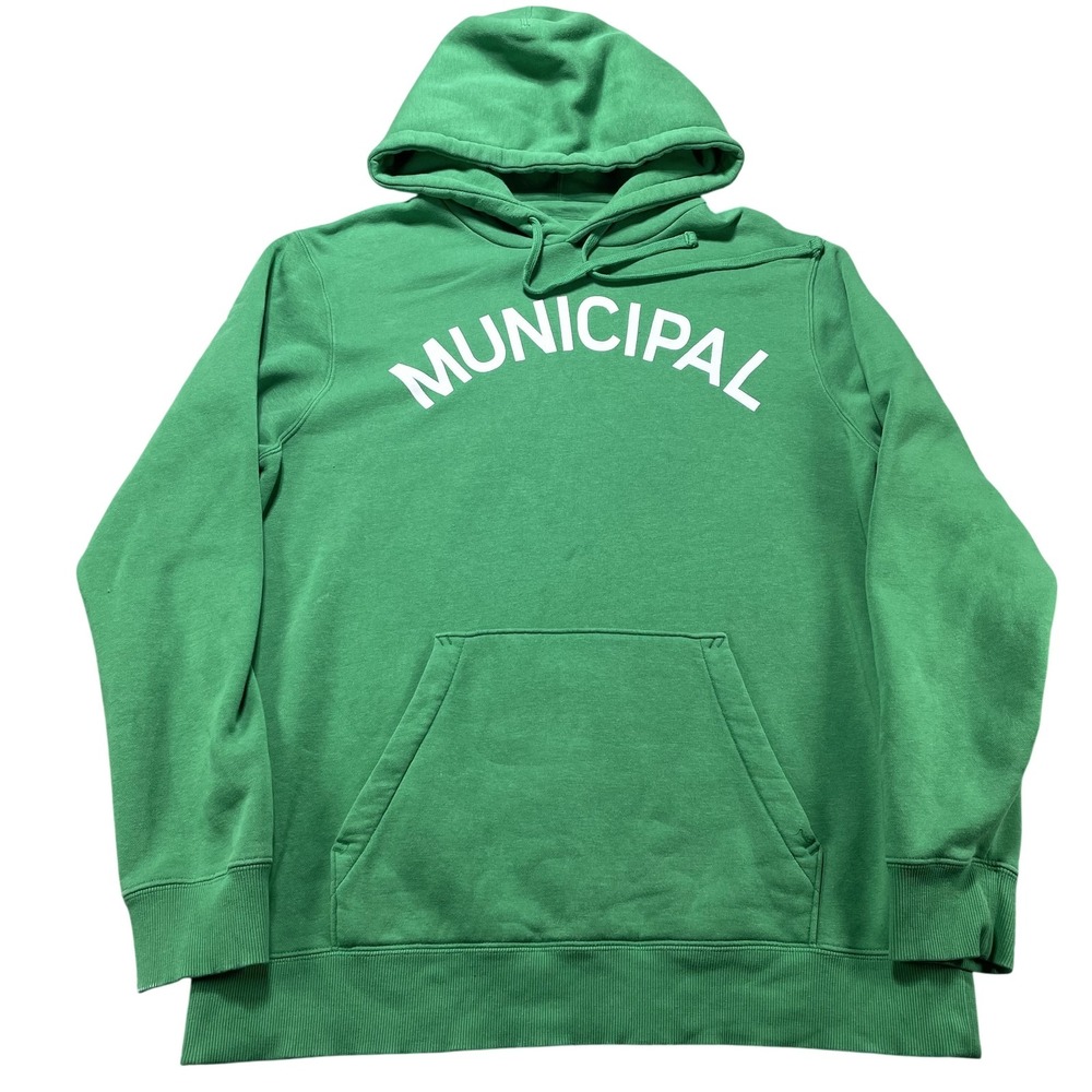 Municipal Hoodie Mens Large Green Arch Logo Fleece Pullover Sweatshirt